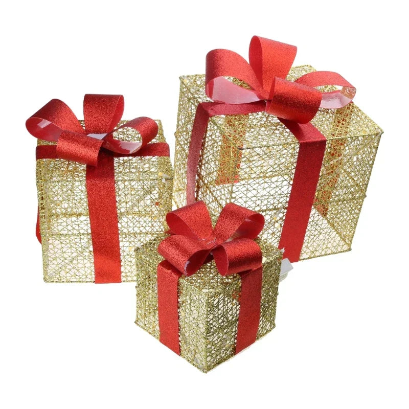 LumiGift Illuminated Gift Boxes – Set of 3 LED Christmas Decorations | Indoor & Outdoor Holiday Display