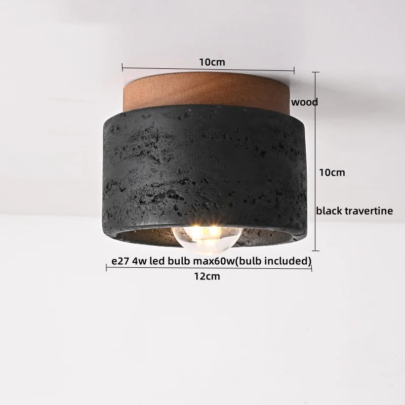 Travero Flush Ceiling Light – Wabi-Sabi Travertine Stone Lamp | Minimalist Natural Lighting for Modern Interiors