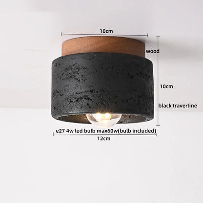 Travero Flush Ceiling Light – Wabi-Sabi Travertine Stone Lamp | Minimalist Natural Lighting for Modern Interiors