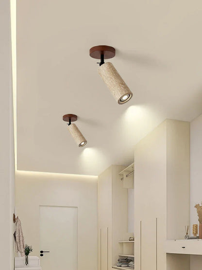 Travero Flush Ceiling Light – Wabi-Sabi Travertine Stone Lamp | Minimalist Natural Lighting for Modern Interiors
