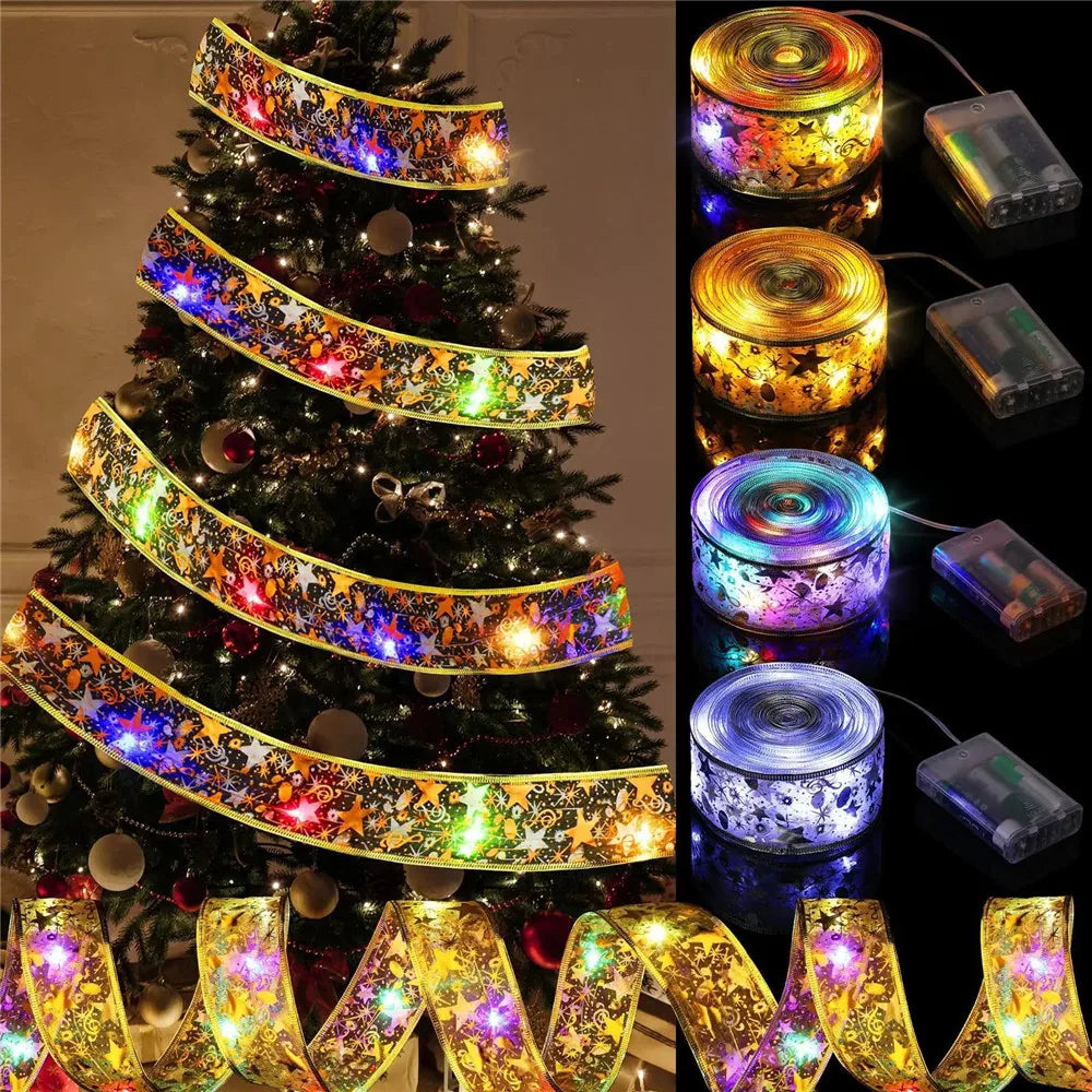 LumiRibbon Gold LED Ribbon String Lights – Decorative Lighted Ribbon for Christmas Trees, Gifts & Festive Displays
