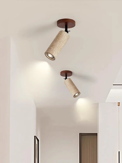 Travero Flush Ceiling Light – Wabi-Sabi Travertine Stone Lamp | Minimalist Natural Lighting for Modern Interiors