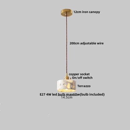 Terrazzo Stone Pendant Light with Copper Detail – Modern LED Ceiling Lamp | Contemporary Designer Lighting