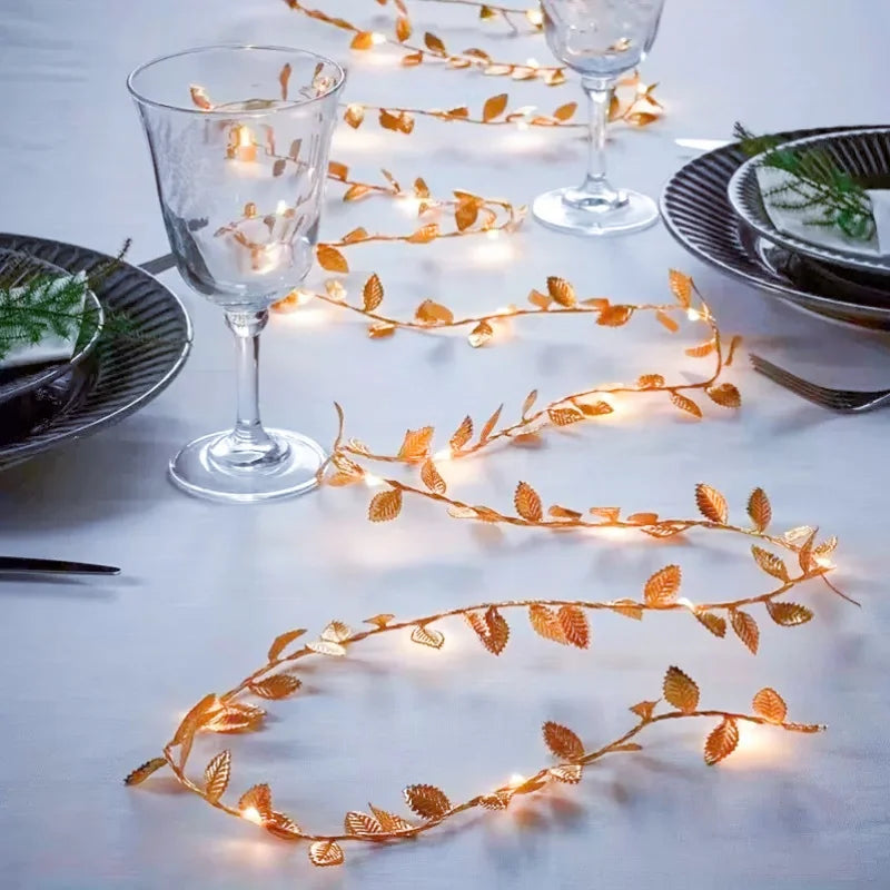 AureaLeaf LED Gold Leaf String Lights – Battery-Powered Decorative Fairy Lights for Home & Festive Celebrations