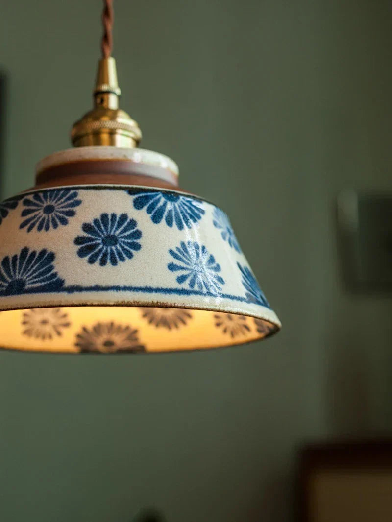 Dark Green Ceramic Pendant Light with Copper Finish – Retro Nordic Ceiling Lamp | Elegant Ambient Lighting