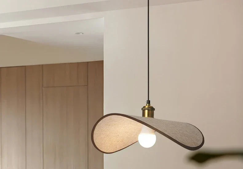Wabi-Sabi Pendant Light with Fabric Shade – Japandi Retro Ceiling Lamp | Warm Ambient Interior Lighting