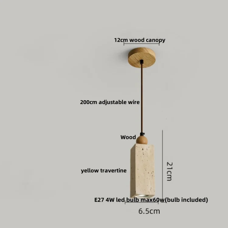 Wabiora Pendant Light – Travertine Stone & Wood Ceiling Lamp | Japandi Ambient Lighting | Natural Interior Harmony