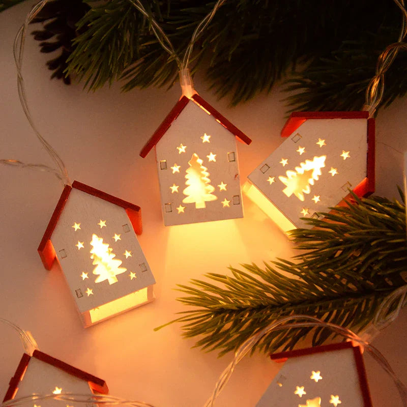 NordiHaus LED Wooden House String Lights – Scandinavian Christmas Decoration Collection 2025