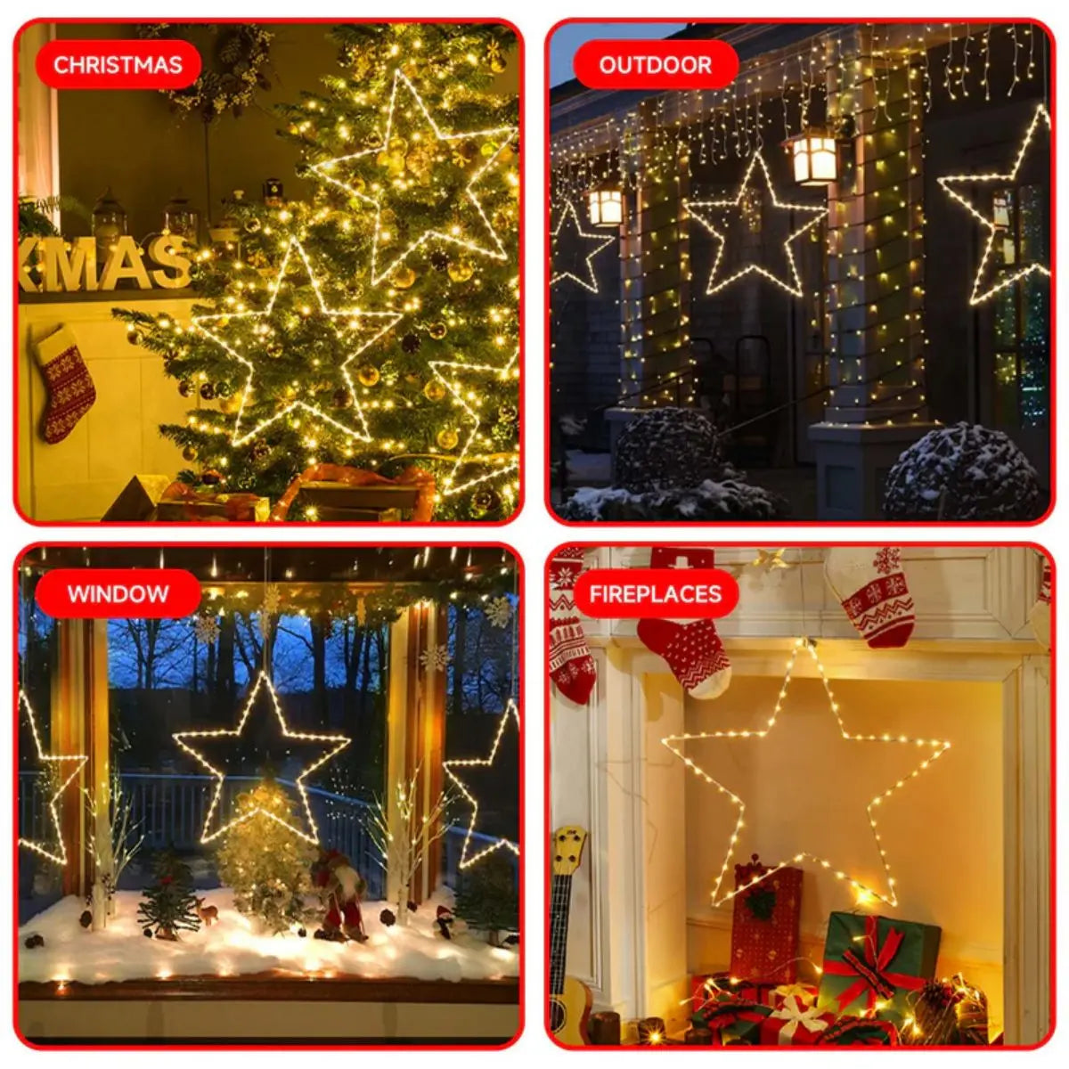 StellaLicht Christmas Window Star Lights – Set of 3 LED Stars with 8 Lighting Modes for Indoor & Outdoor Decoration