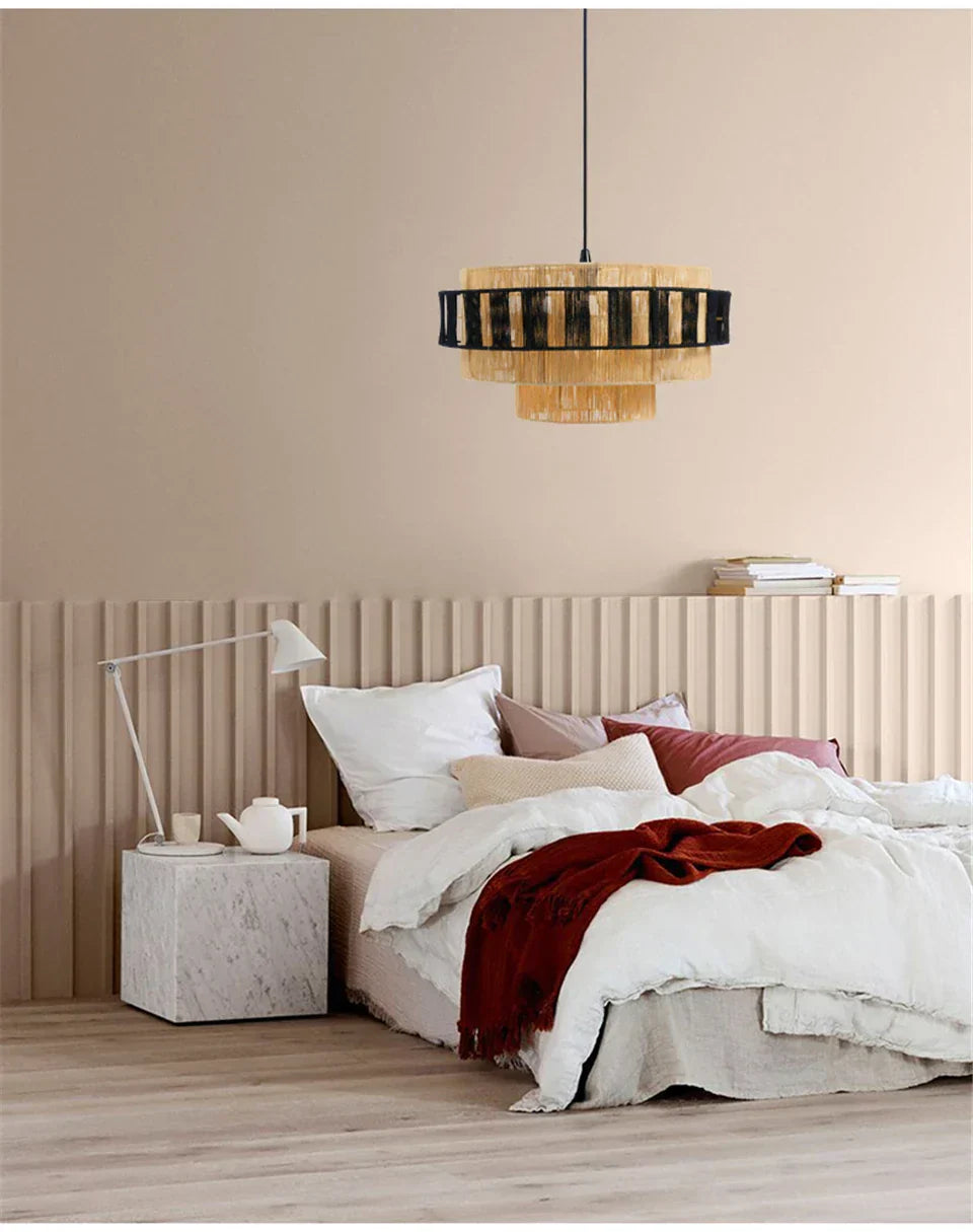 Wabi Sabi Rattan Pendant Light – Handwoven Bamboo Ceiling Lamp | Dimmable Natural Lighting | Artisan Japanese-Inspired Design