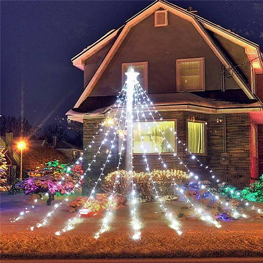 LumiCascade LED Star Waterfall String Lights – 350 LEDs, 8 Lighting Modes | Outdoor, Garden, Patio & Christmas Decoration
