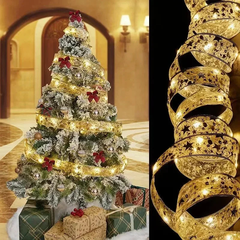LumiRibbon Gold LED Ribbon String Lights – Decorative Lighted Ribbon for Christmas Trees, Gifts & Festive Displays