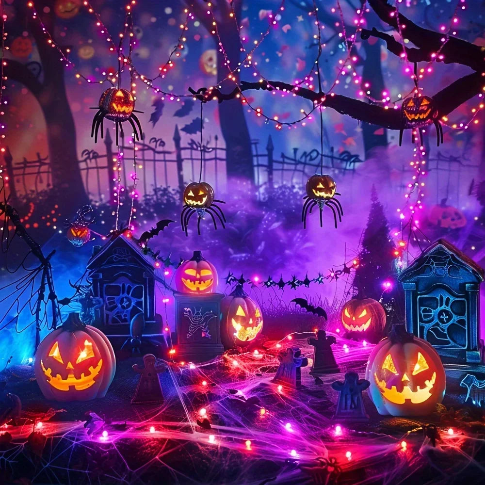 GLOWSPELL LED String Lights – Purple & Orange Halloween Fairy Lights | USB Powered with Remote Control