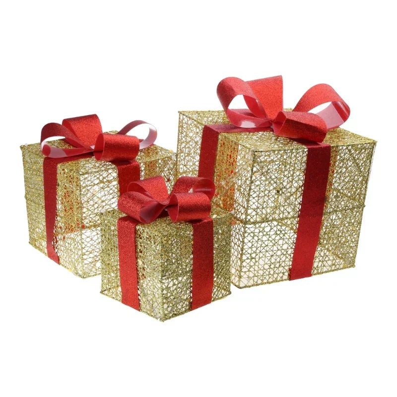 LumiGift Illuminated Gift Boxes – Set of 3 LED Christmas Decorations | Indoor & Outdoor Holiday Display