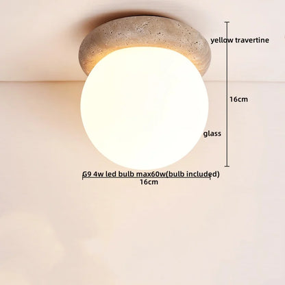 Travero Flush Ceiling Light – Wabi-Sabi Travertine Stone Lamp | Minimalist Natural Lighting for Modern Interiors