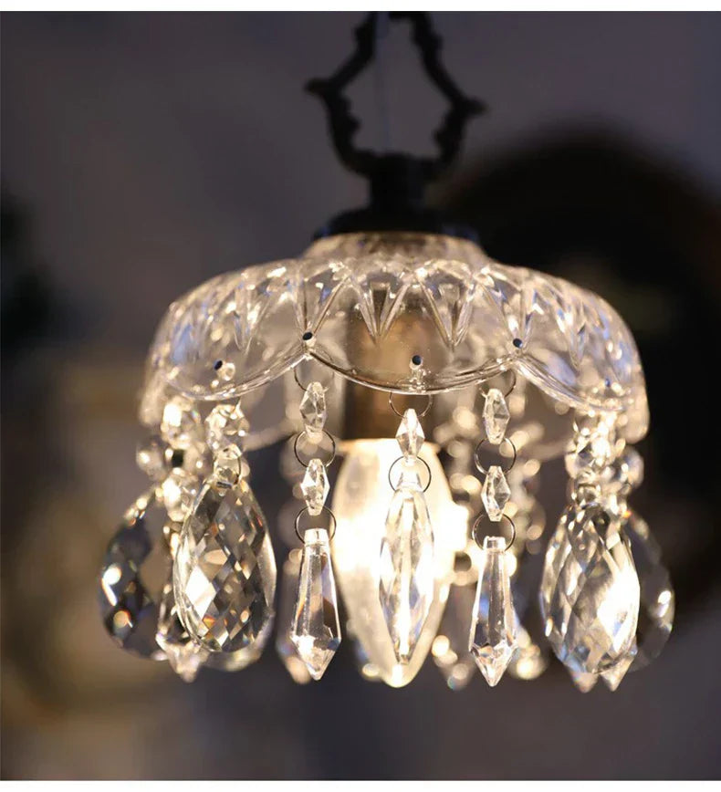 French Crystal Glass Pendant Light – Luxury Gold LED Chandelier | Elegant Ambient Lighting | Vintage-Inspired Statement Piece