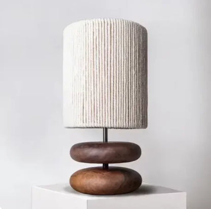 Japanese Wood Table Lamp with Jute Detail – Minimalist LED Bedside Light | Warm Zen Interior Lighting