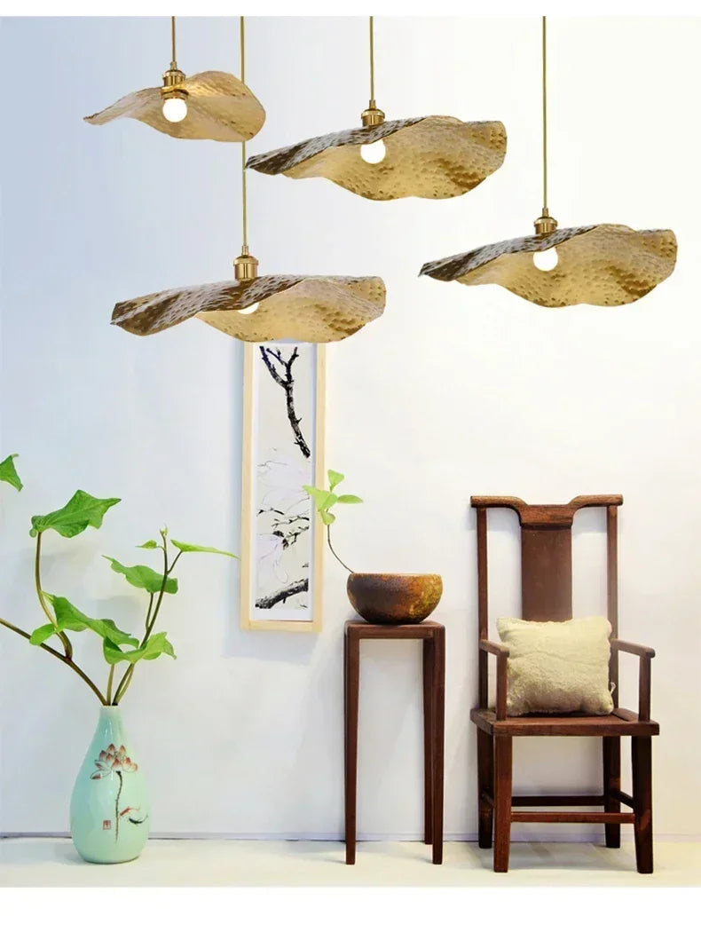 Gold Lotus Pendant Light – Vintage Zen Ceiling Lamp | Luxury Ambient Hanging Lighting