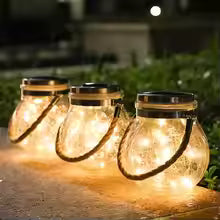 Set of 3 Solar-Powered Crackle Glass Garden Lights – Elegant Outdoor Solar Lighting