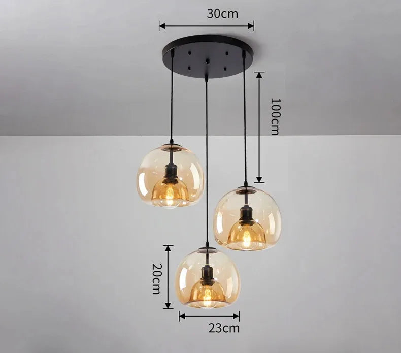 Amber Glass Pendant Light – Modern E27 Ceiling Lamp | Warm Ambient Lighting | Elegant Contemporary Interior Feature