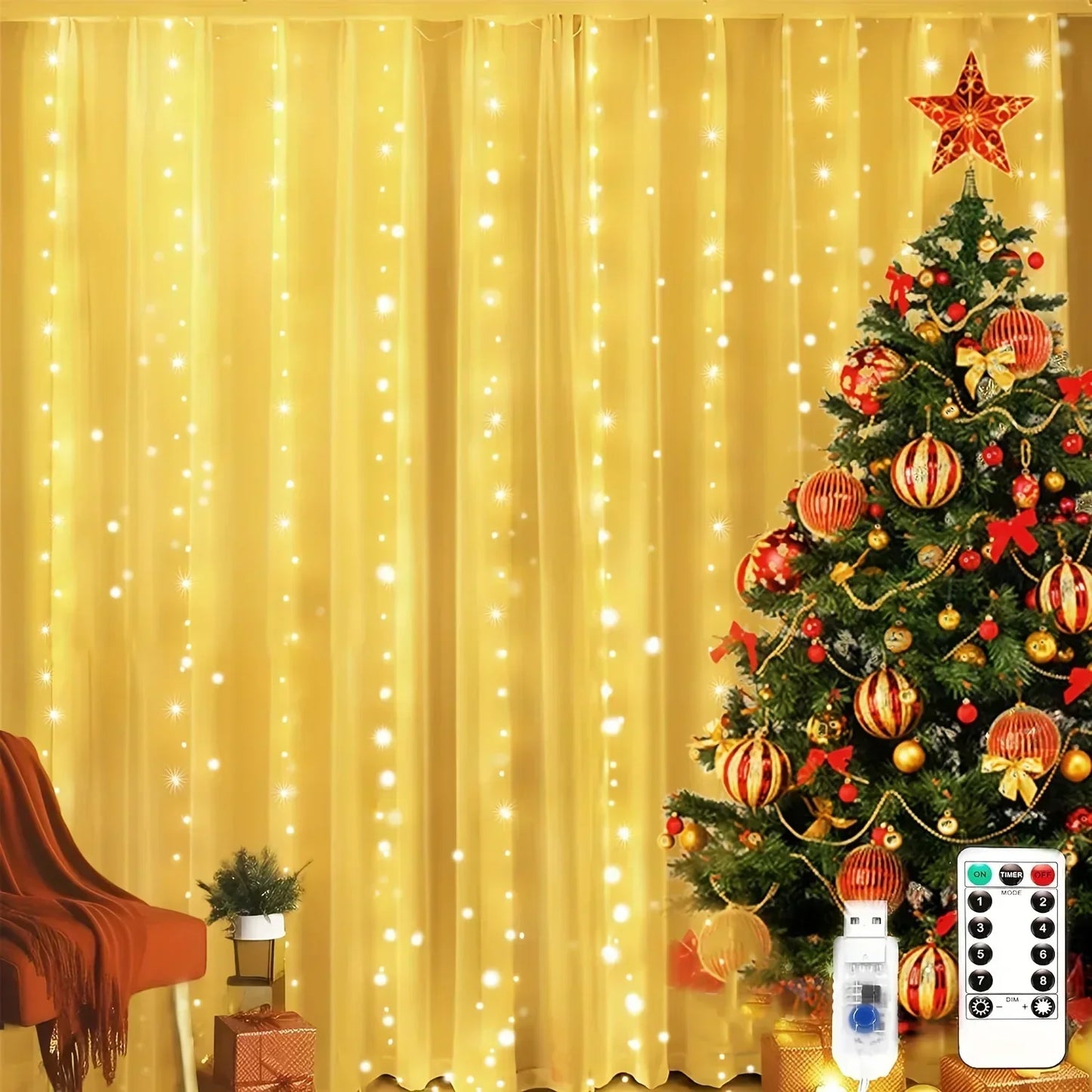 LumiDrape USB Curtain Lights – LED Fairy Light Curtain with Remote Control | Decorative Indoor Lighting