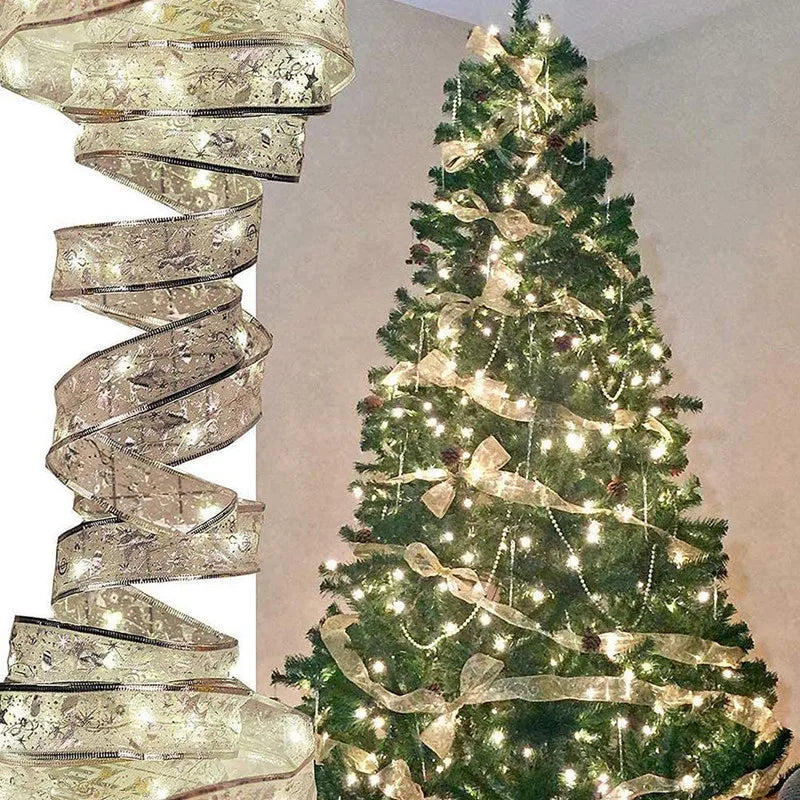 LumiRibbon Gold LED Ribbon String Lights – Decorative Lighted Ribbon for Christmas Trees, Gifts & Festive Displays