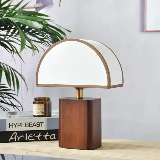 Oakmere Table Lamp – Nordic Wooden Bedside Light | Retro Fabric LED Lamp for Cosy Modern Interiors