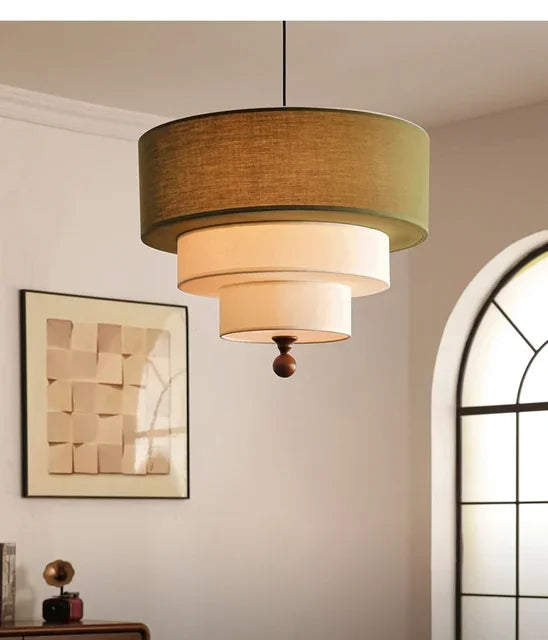 Boho Fabric Pendant Light – Wooden Ceiling Lamp | Warm Ambient Lighting | Rustic Modern Interior Décor