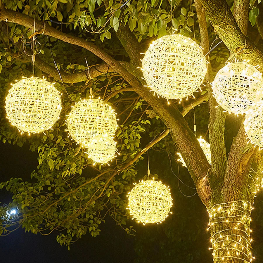 LED Rattan Ball String Lights – Outdoor Fairy Lights for Gardens, Weddings, Patios, Trees & Festive Decorations