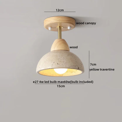 Travero Flush Ceiling Light – Wabi-Sabi Travertine Stone Lamp | Minimalist Natural Lighting for Modern Interiors