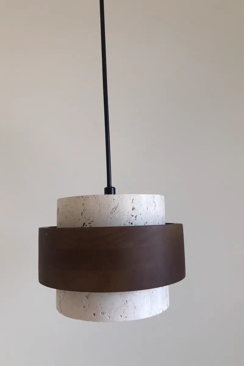 Travero Pull Wall Light – Travertine Stone & Wood LED Lamp | Scandinavian Ambient Lighting | Natural Interior Elegance