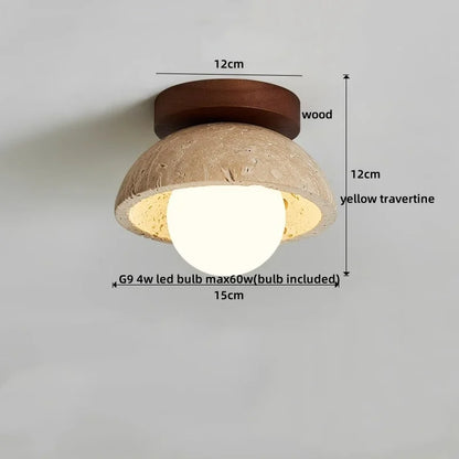Travero Flush Ceiling Light – Wabi-Sabi Travertine Stone Lamp | Minimalist Natural Lighting for Modern Interiors