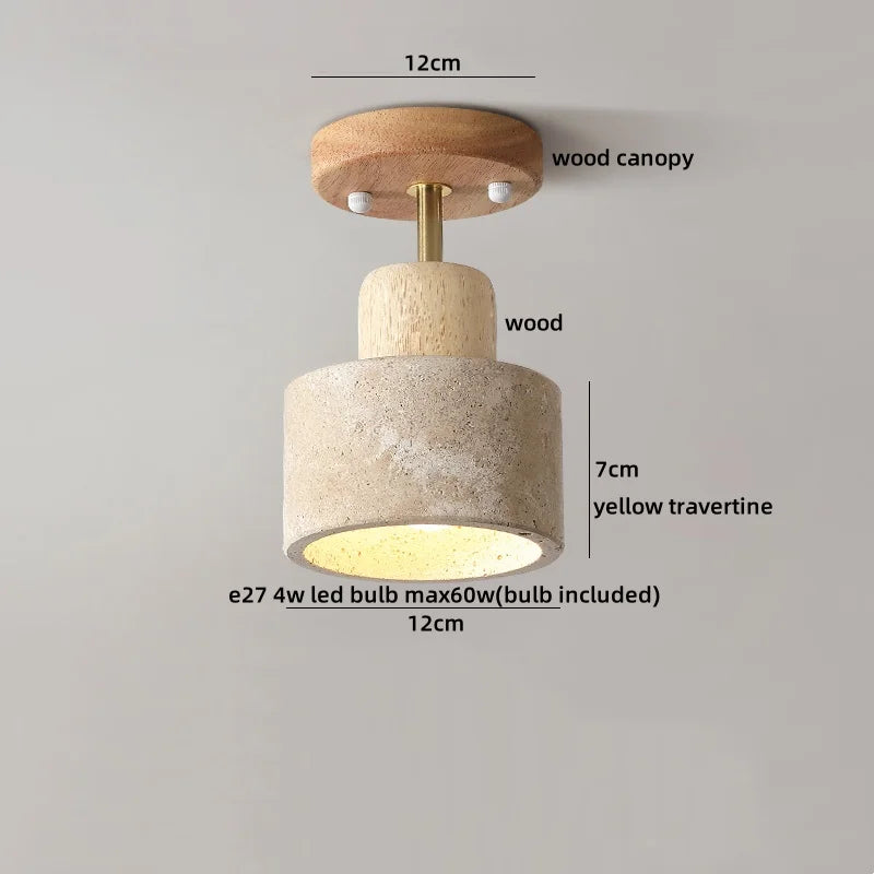Travero Flush Ceiling Light – Wabi-Sabi Travertine Stone Lamp | Minimalist Natural Lighting for Modern Interiors