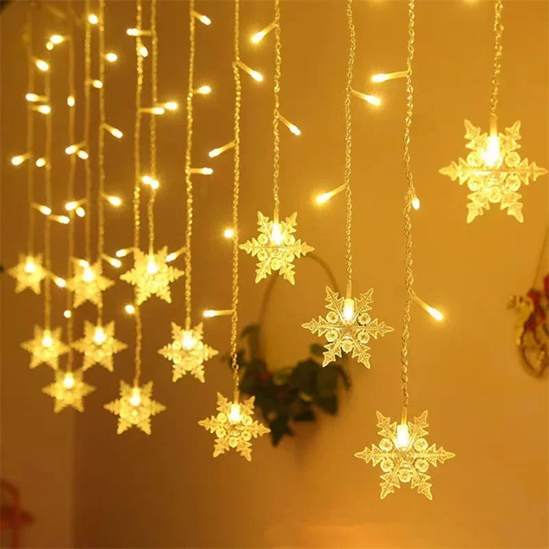 LumaSnow 4M LED Snowflake Curtain Lights – Christmas Icicle String Lights for Windows, Parties & Holiday Decorations