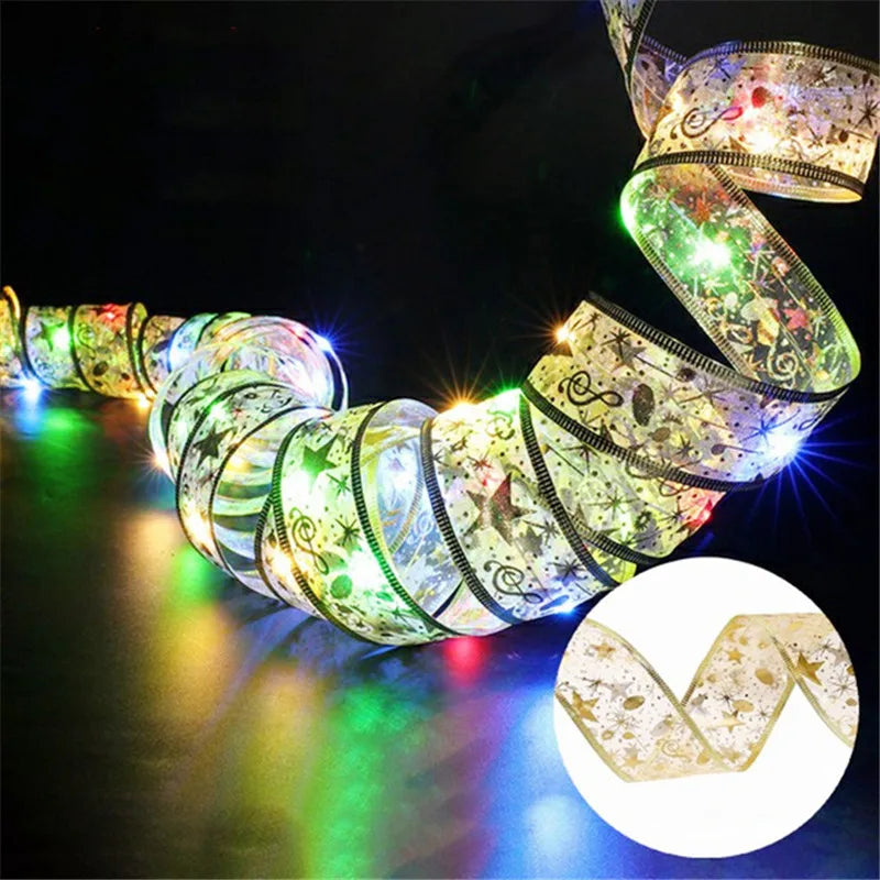 LumiRibbon Gold LED Ribbon String Lights – Decorative Lighted Ribbon for Christmas Trees, Gifts & Festive Displays