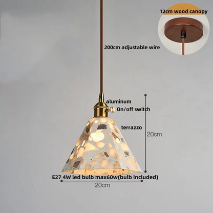 Terrazzo Stone Pendant Light with Copper Detail – Modern LED Ceiling Lamp | Contemporary Designer Lighting