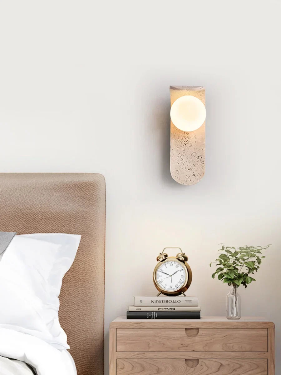 Cavora Stone Wall Light – Scandinavian Glass & Natural Stone Sconce | Up & Down Ambient Lighting | Contemporary Interior Design