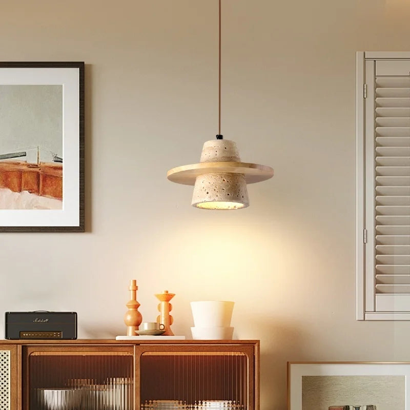 Travora Wabi Pendant Light – Natural Travertine Stone Ceiling Lamp | Japandi Ambient Lighting | Sculptural Interior Elegance