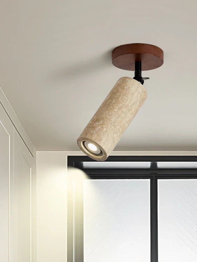 Travero Flush Ceiling Light – Wabi-Sabi Travertine Stone Lamp | Minimalist Natural Lighting for Modern Interiors