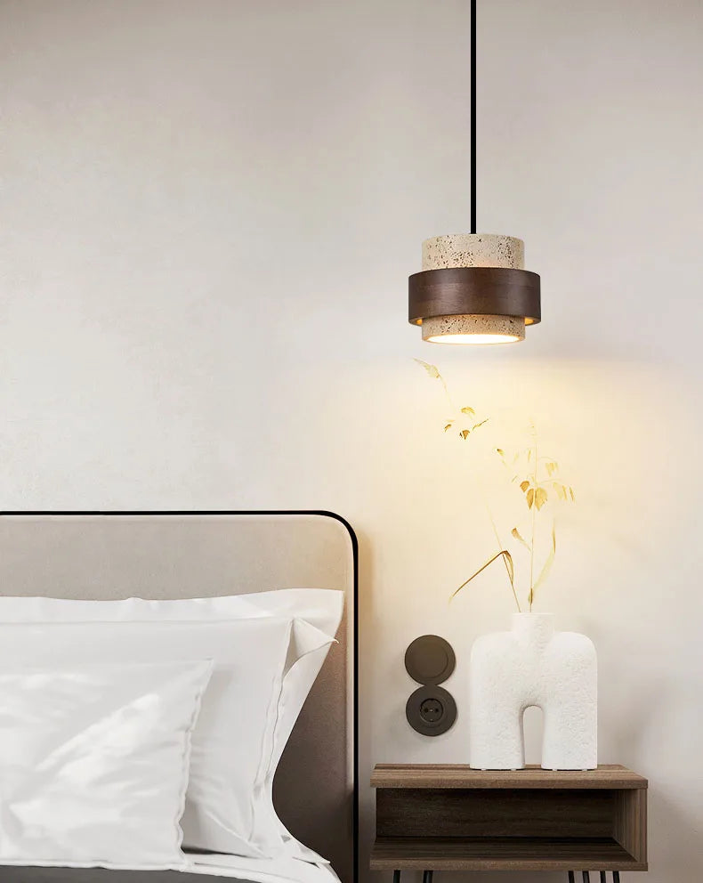Natural Stone Pendant Light with LED – Modern Minimalist Hanging Lamp | Warm Ambient Interior Lighting