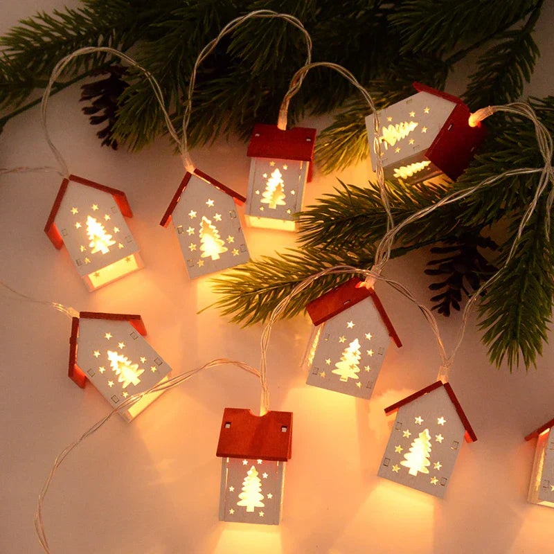 NordiHaus LED Wooden House String Lights – Scandinavian Christmas Decoration Collection 2025