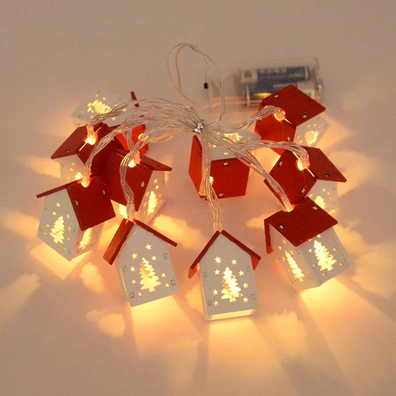NordiHaus LED Wooden House String Lights – Scandinavian Christmas Decoration Collection 2025