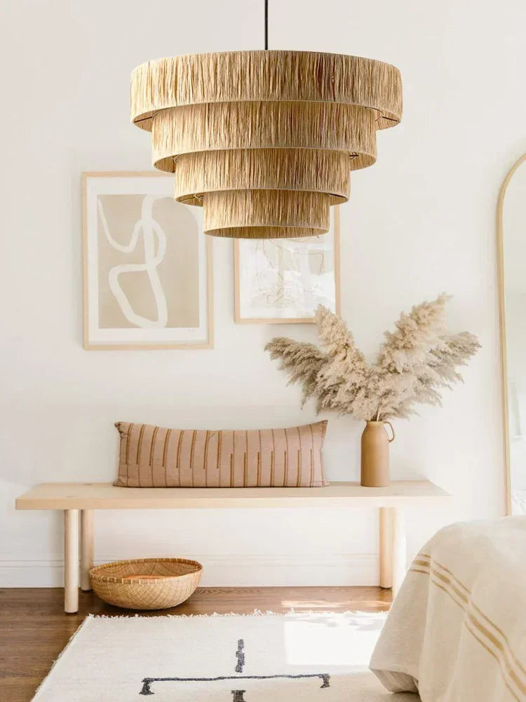 Wabi Sabi Rattan Pendant Light – Handwoven Japanese Ceiling Lamp | Natural Ambient Lighting | Artisan Interior Feature