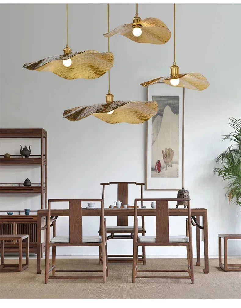 Gold Lotus Pendant Light – Vintage Zen Ceiling Lamp | Luxury Ambient Hanging Lighting