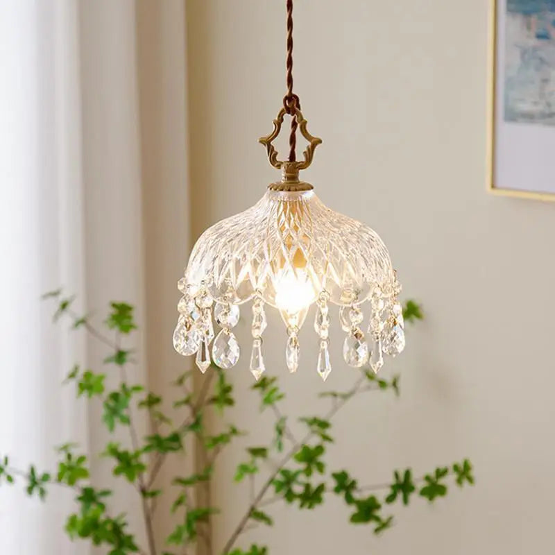 French Crystal Glass Pendant Light – Luxury Gold LED Chandelier | Elegant Ambient Lighting | Vintage-Inspired Statement Piece