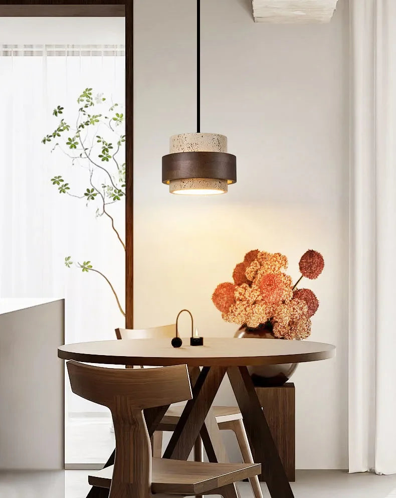 Natural Stone Pendant Light with LED – Modern Minimalist Hanging Lamp | Warm Ambient Interior Lighting
