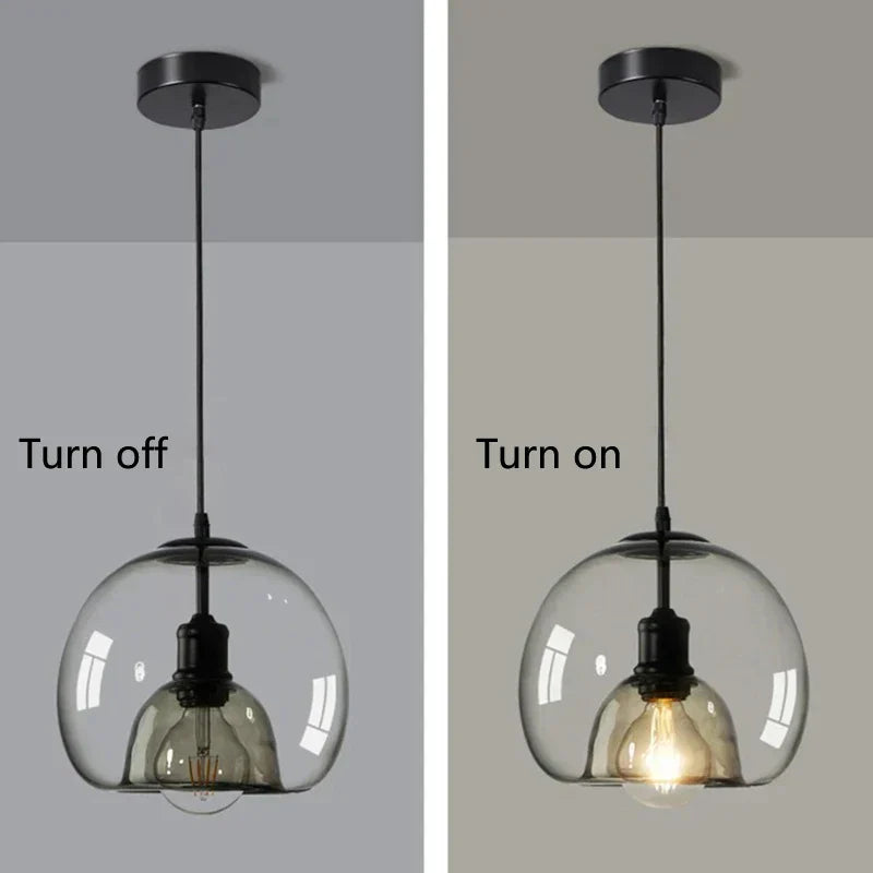 Amber Glass Pendant Light – Modern E27 Ceiling Lamp | Warm Ambient Lighting | Elegant Contemporary Interior Feature