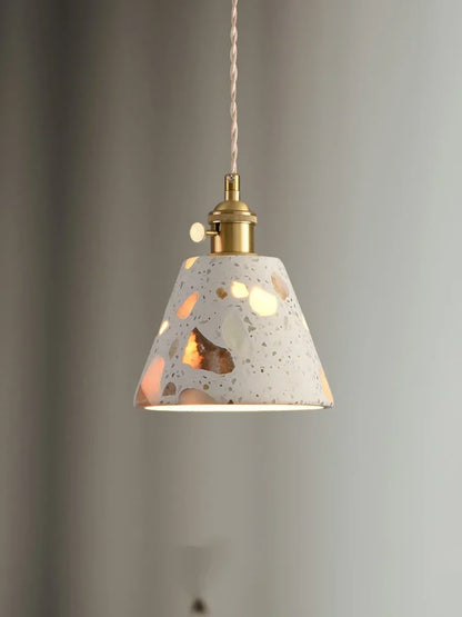 Terrazzo Stone Pendant Light with Copper Detail – Modern LED Ceiling Lamp | Contemporary Designer Lighting