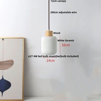 Ceramic & Wood Pendant Light – Modern Nordic LED Hanging Lamp | Natural Contemporary Lighting