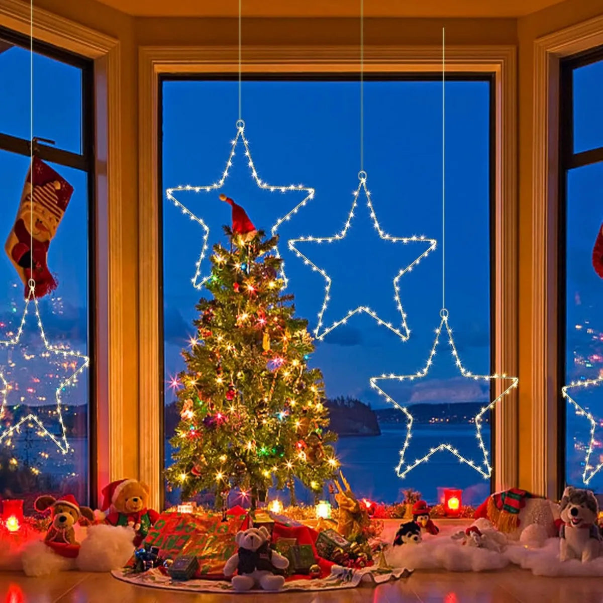 StellaLicht Christmas Window Star Lights – Set of 3 LED Stars with 8 Lighting Modes for Indoor & Outdoor Decoration